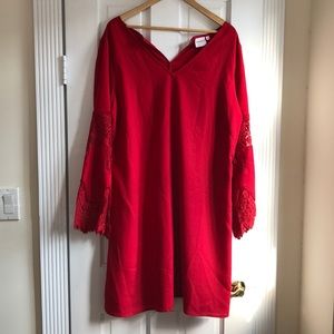 Junarose Red Dress w/ Lace Bell Sleeves